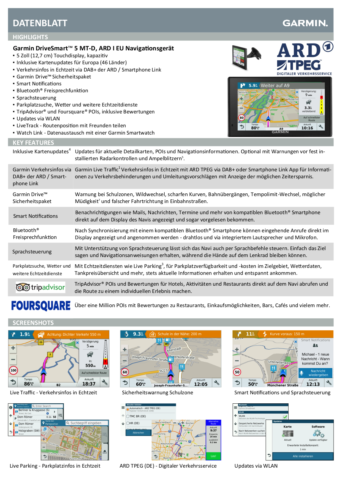 Garmin DriveSmart 5 MT-D, ARD Technical data