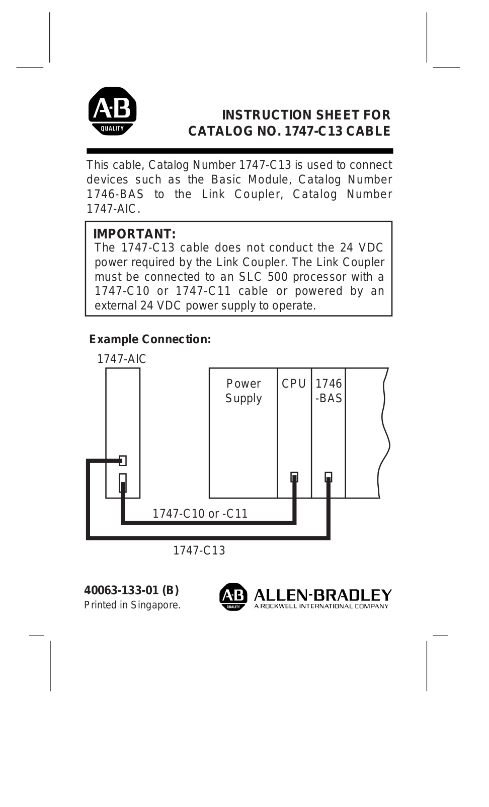 Rockwell Automation 1747-C13 User Manual