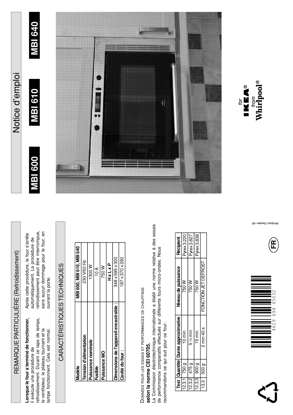 WHIRLPOOL MBI 610 AN, MBI 610 S User Manual