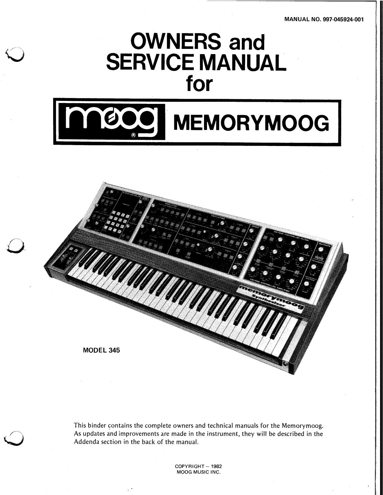 Moog Music Memorymoog 345 Service Manual