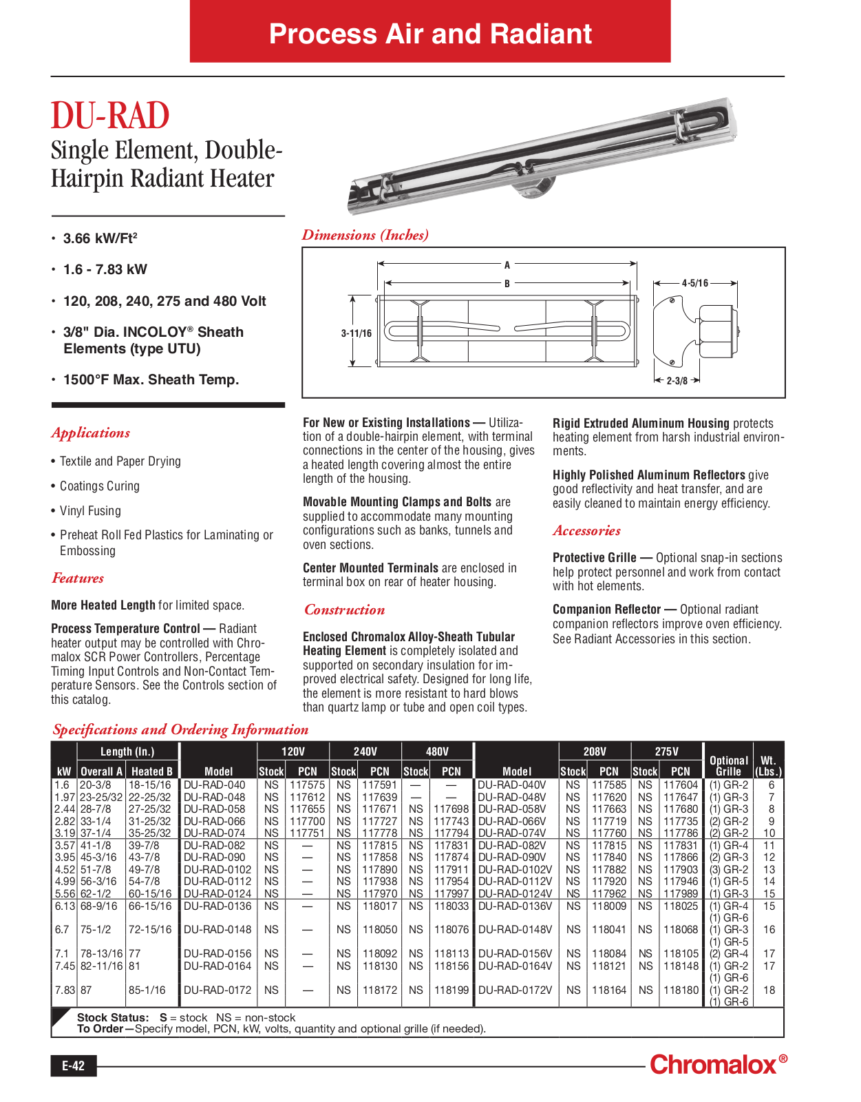 Chromalox DU-RAD Catalog Page