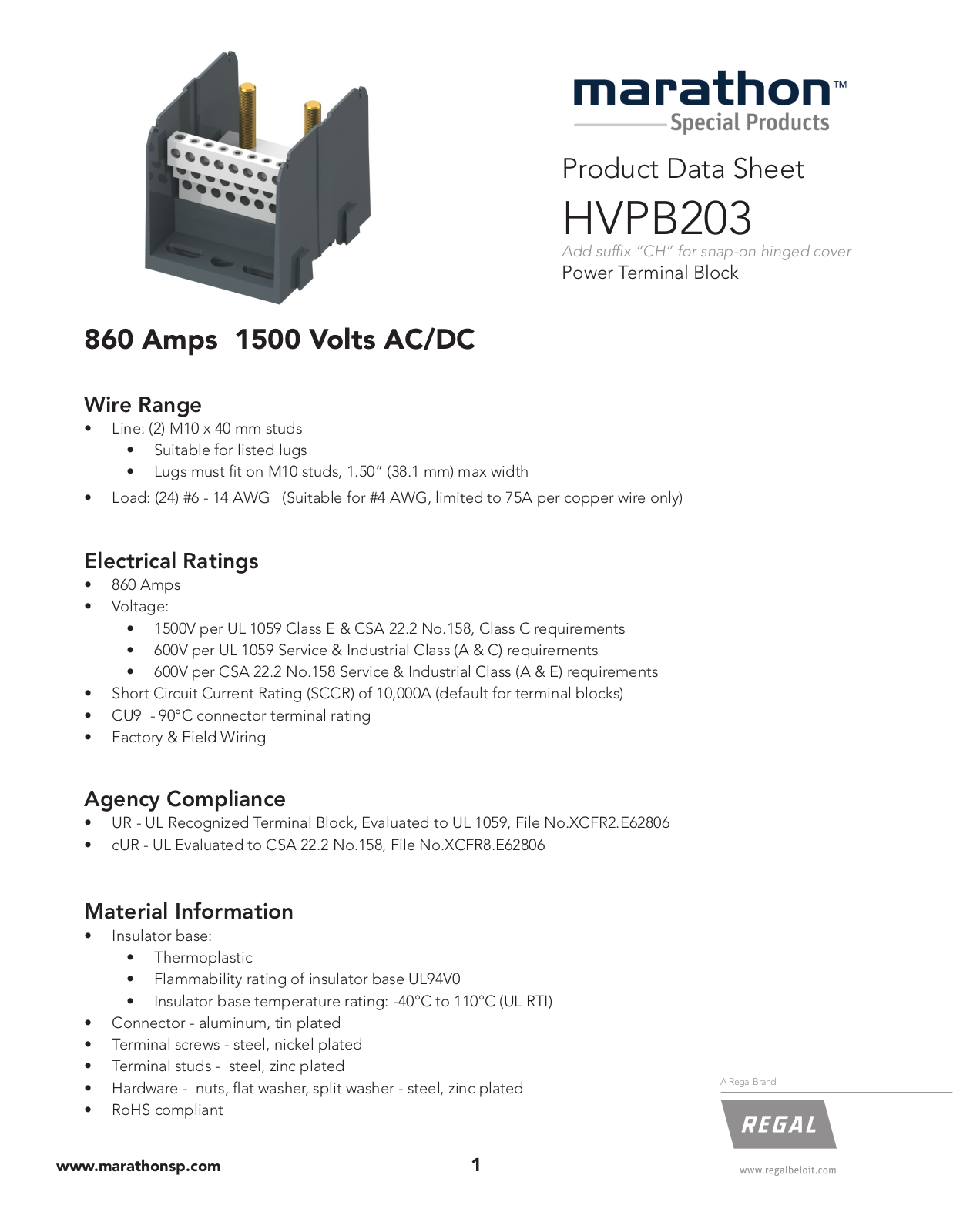 Marathon Special Products HVPB203 Data Sheet