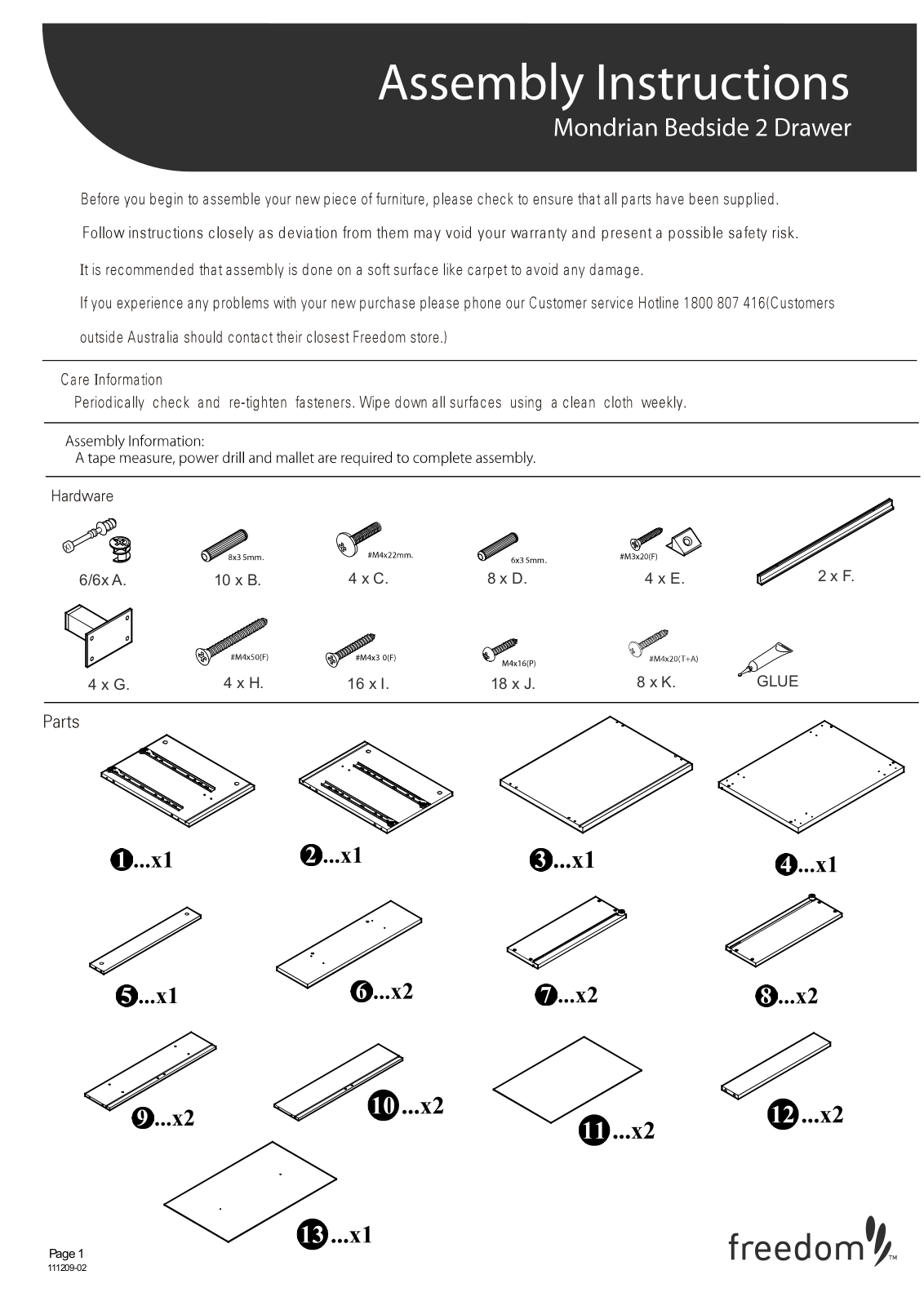 Freedom Mondrian Bedside 2 Drawer Assembly Instruction