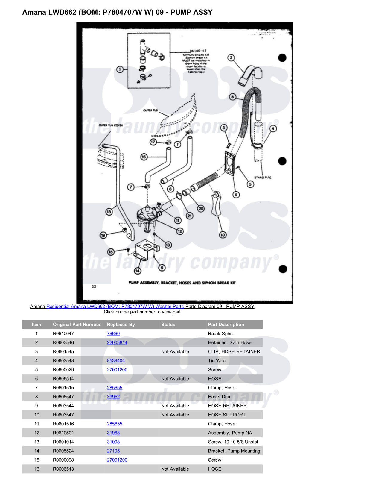 Amana LWD662 Parts Diagram