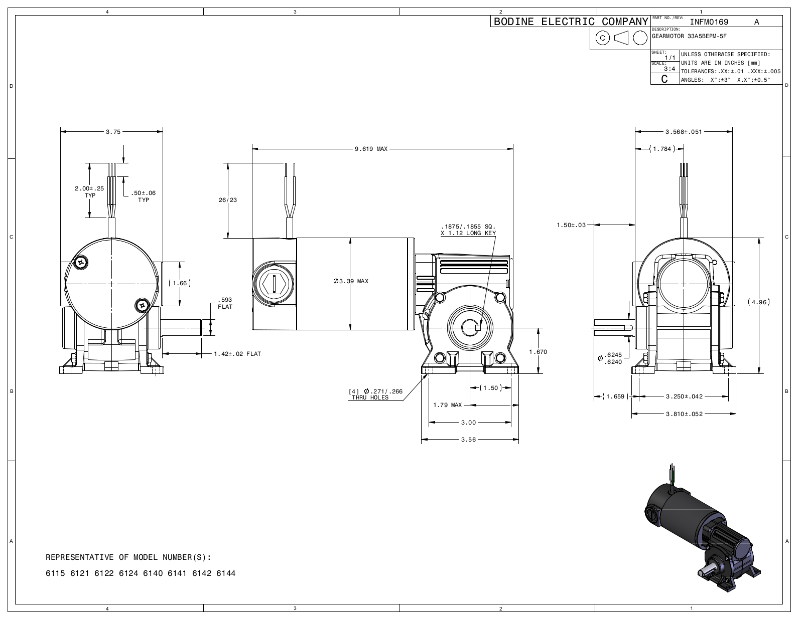 Bodine 6115, 6121, 6122, 6124, 6140 Reference Drawing