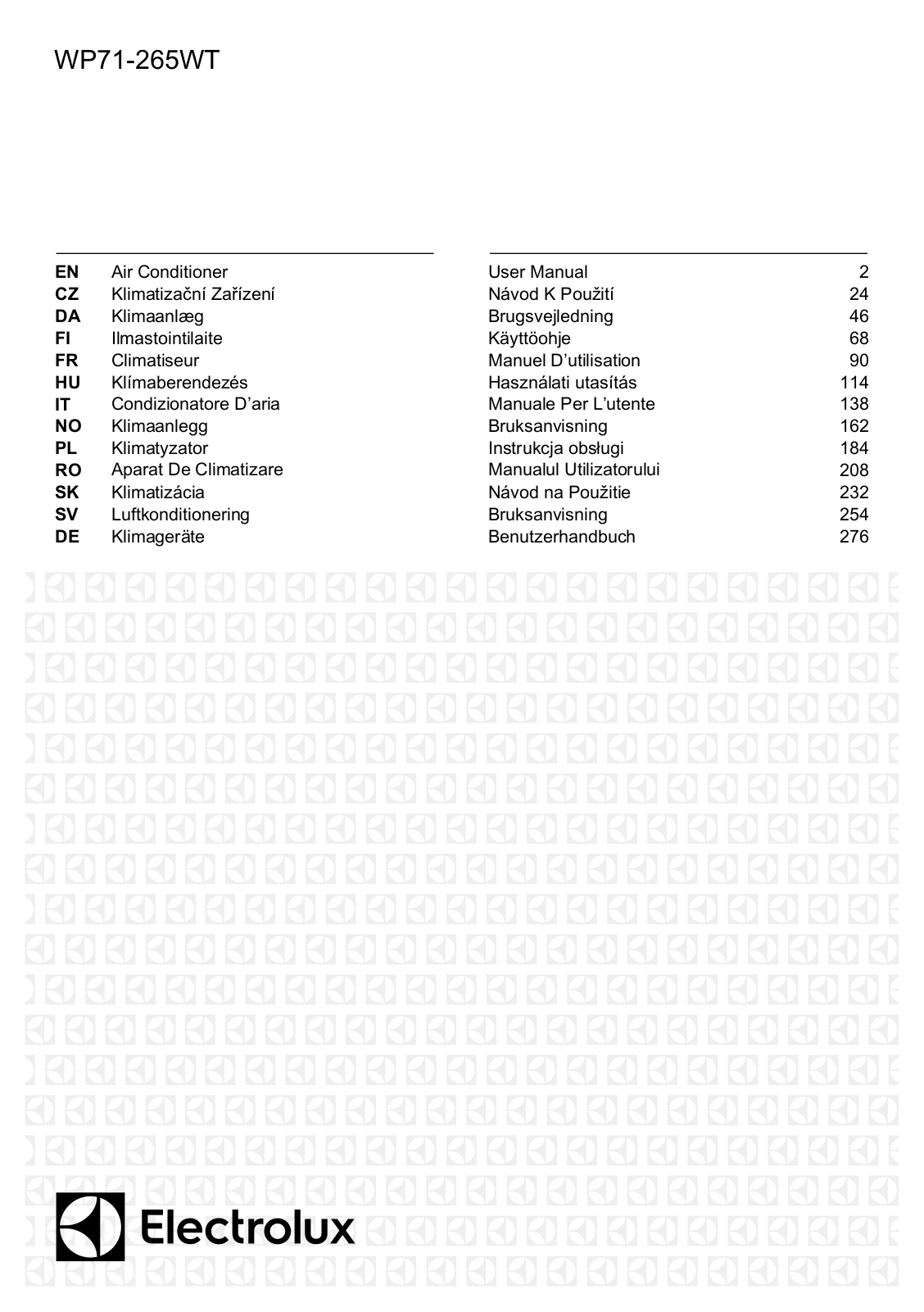 Electrolux WP71-265WT User Manual