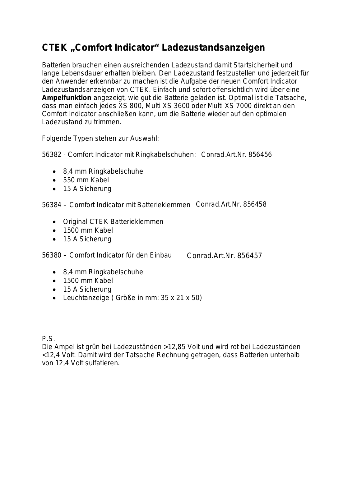 CTEK Comfort Indicator, 56380, 56384, 56382 User guide