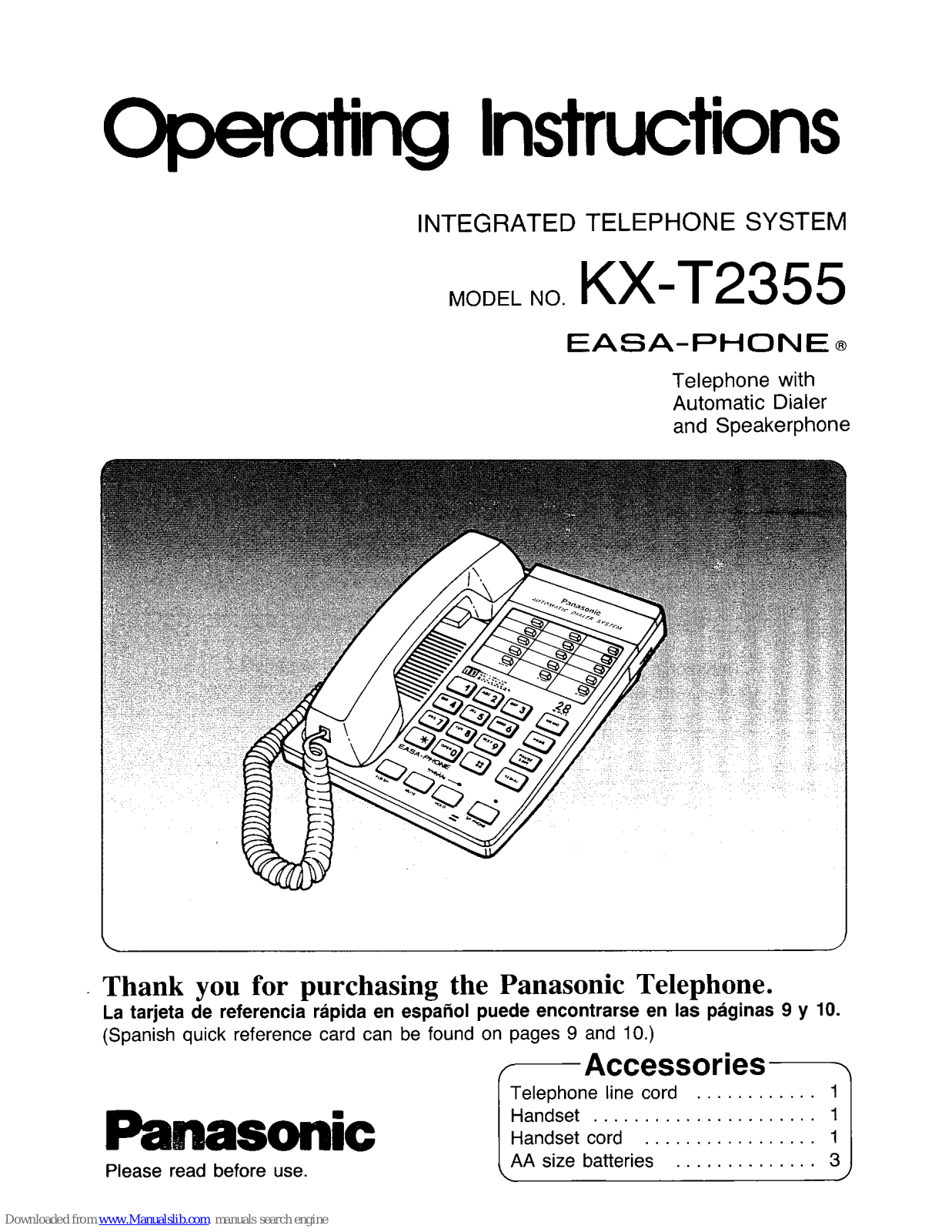 Panasonic Easa-Phone KX-T2355 Operating Instructions Manual