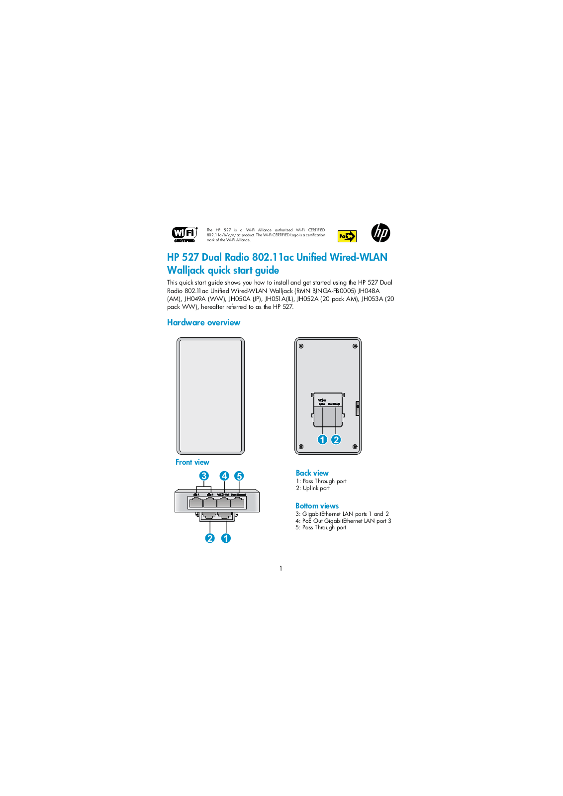 HP 527, JH049A, JH048A, JH050A, JH052A Quick Start Manual