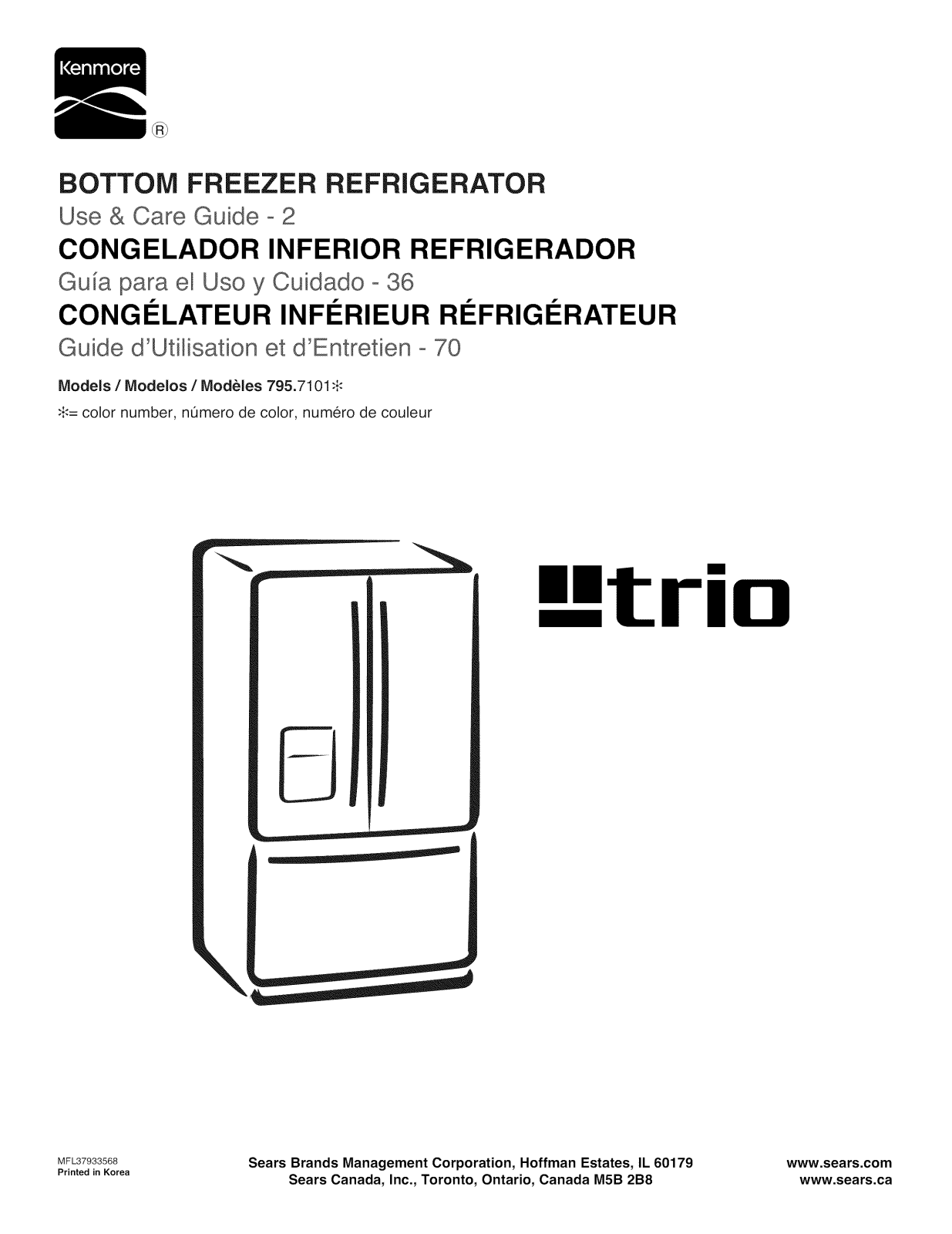 Kenmore 79571012010, 79571012011, 79571012012, 79571013010, 79571013011 Owner’s Manual