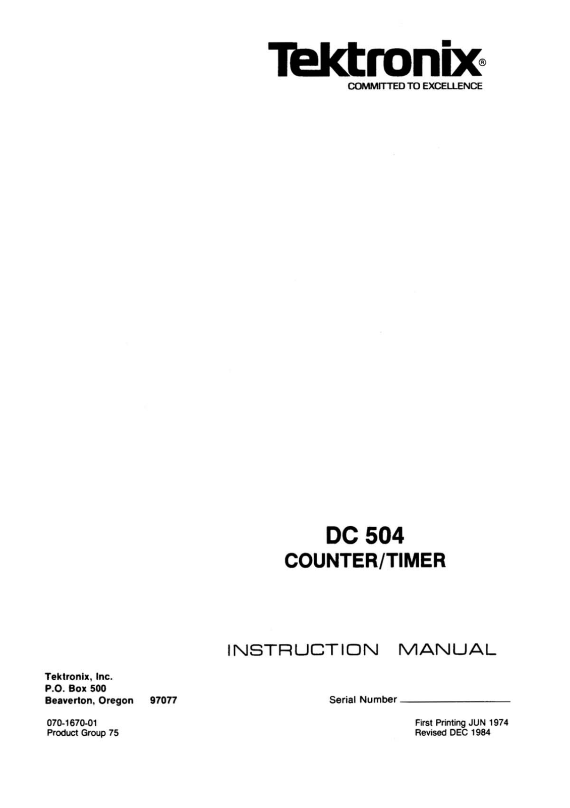 Tektronix DC 504 User Manual