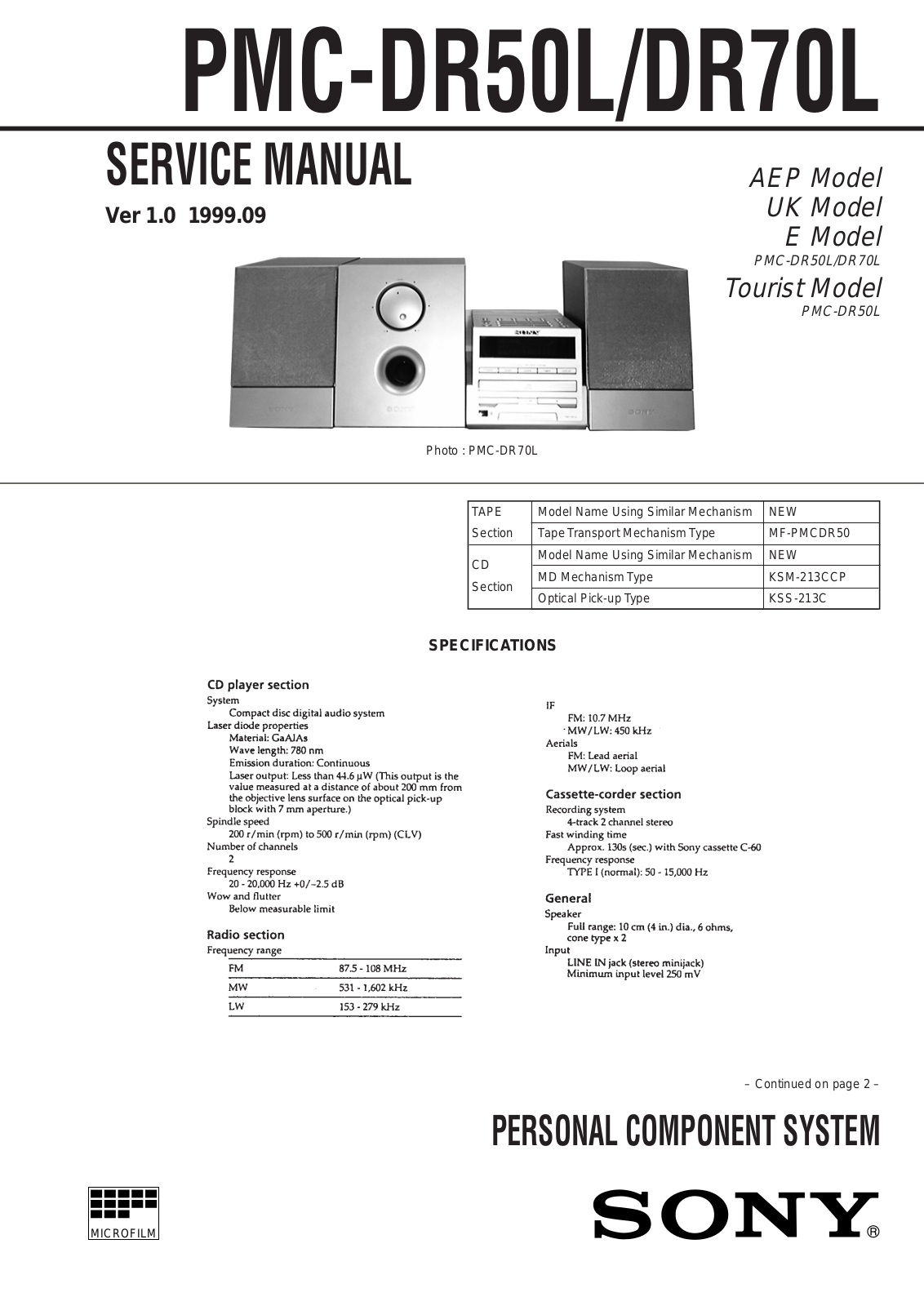 SONY PMC-DR50L, PMC-DR70L Service Manual