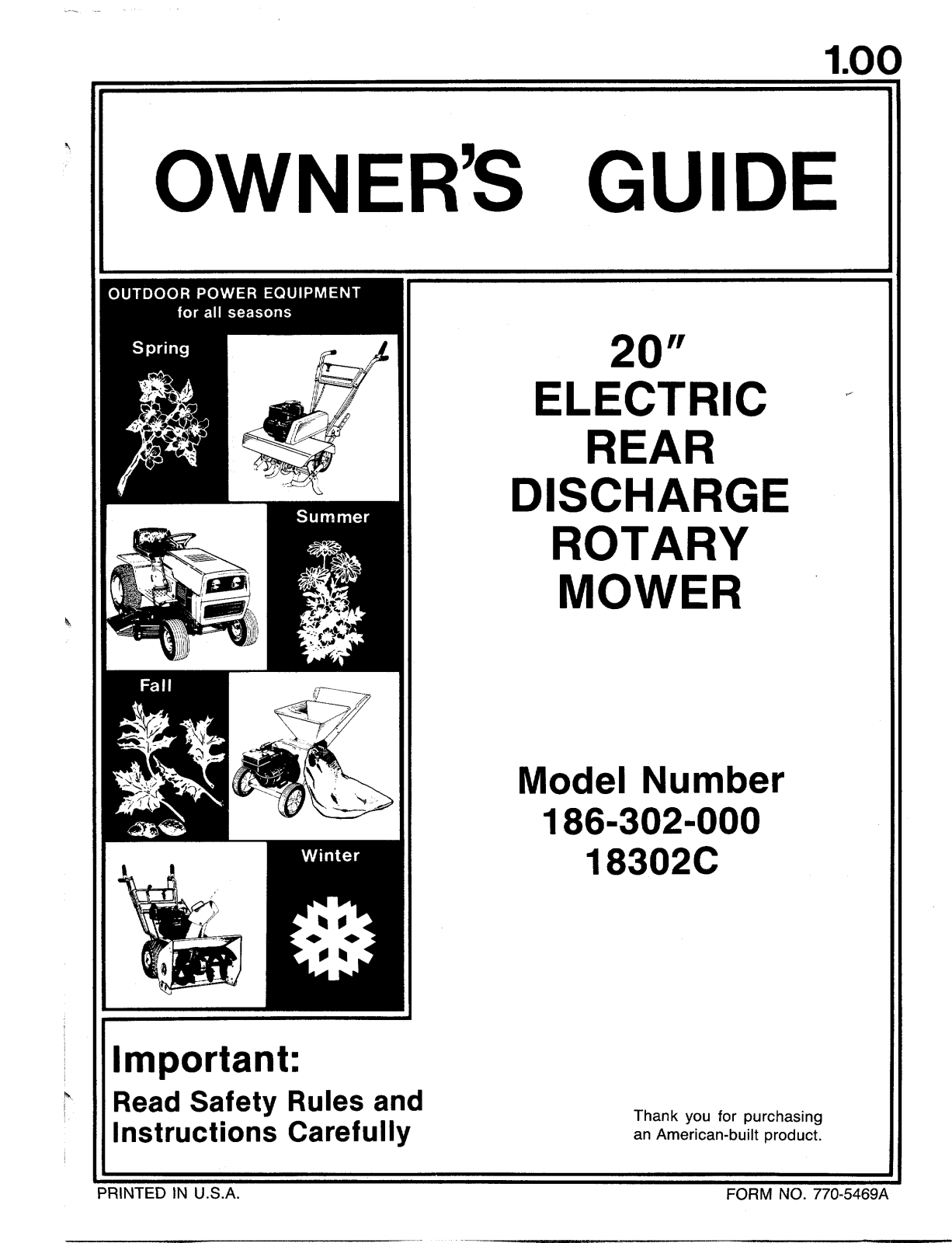 MTD 18302C, 186-302-000 User Manual