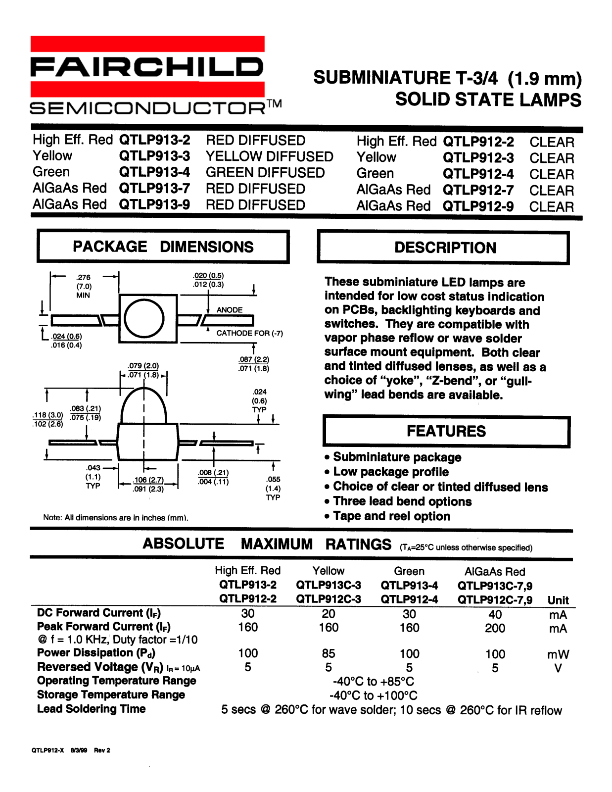 Fairchild Semiconductor QTLP912-2, QTLP912-3, QTLP912-4, QTLP912-7, QTLP912-9 Datasheet