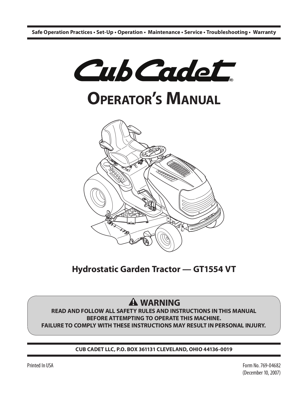 Cub cadet GT1554 VT User Manual