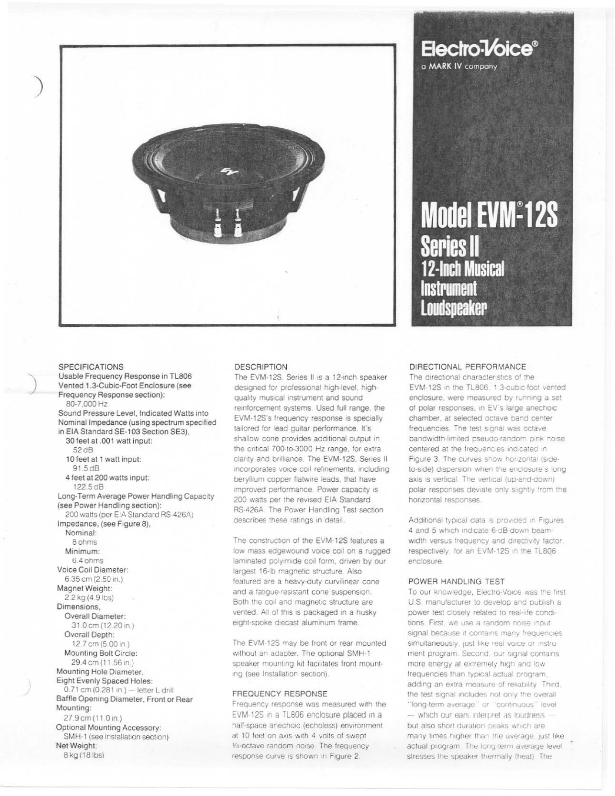 Electro-voice EVM-12S DATASHEET