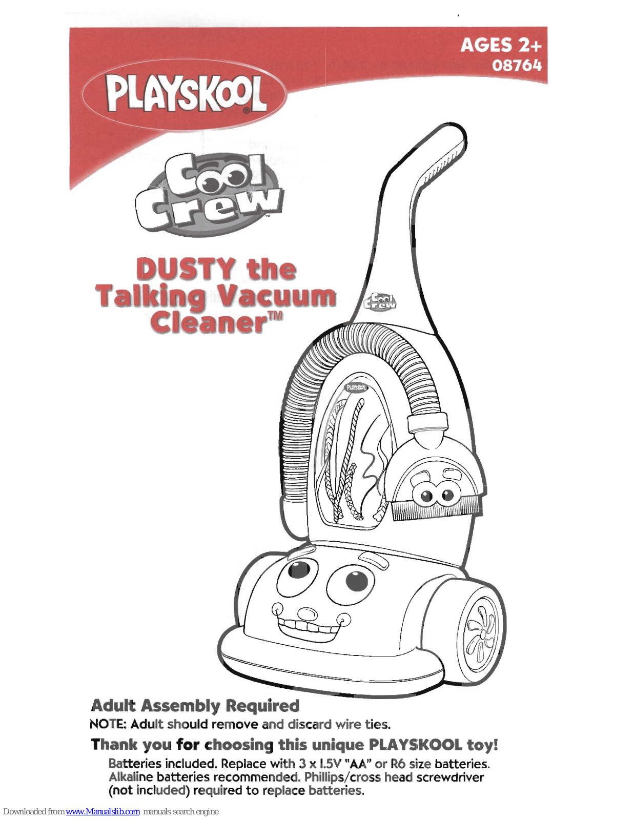 Playskool AGES 2+, Cool Crew Dusty the Talking Vacuum Cleaner, 8764 Owner's Manual