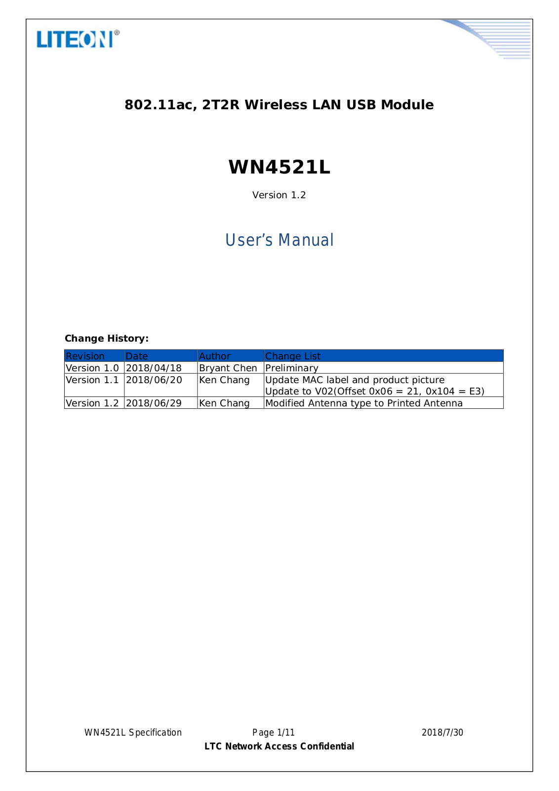 LITE ON TECHNOLOGY WN4521L User Manual