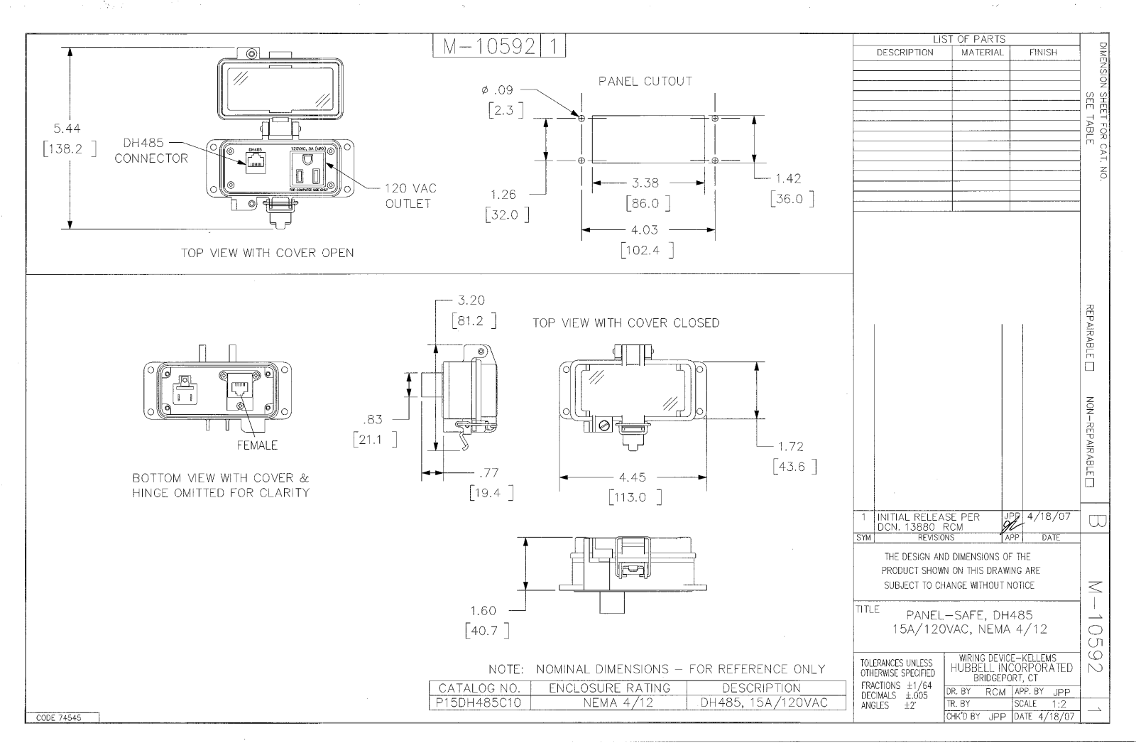 Hubbell P15DH485C10 Reference Drawing