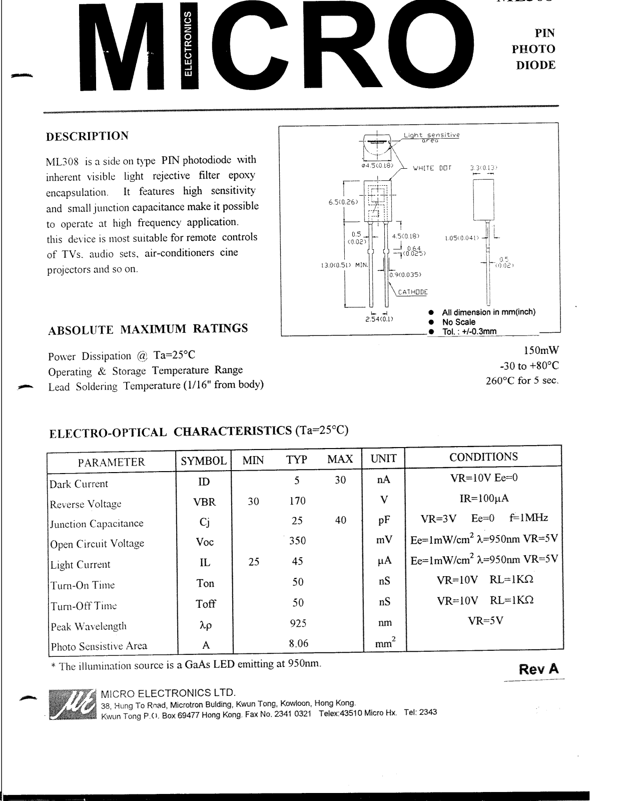 MICRO ML308 Datasheet