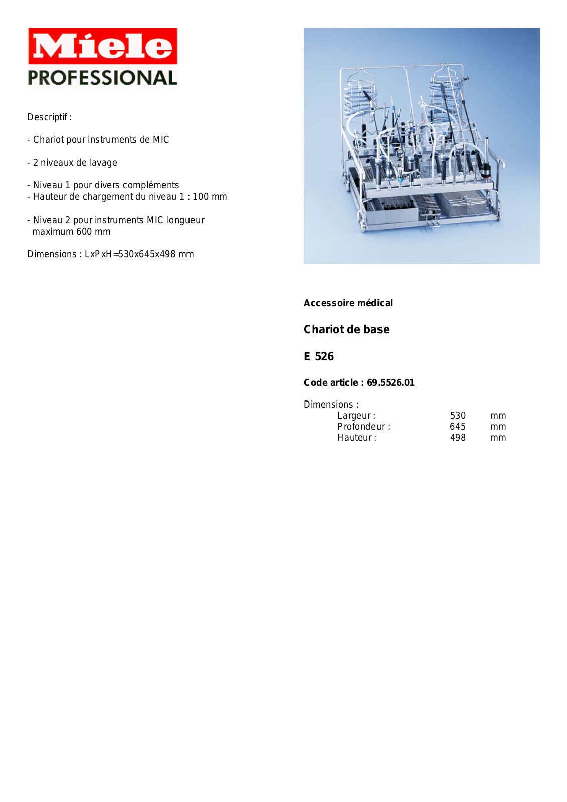 MIELE E 526 DESCRIPTIF User Manual