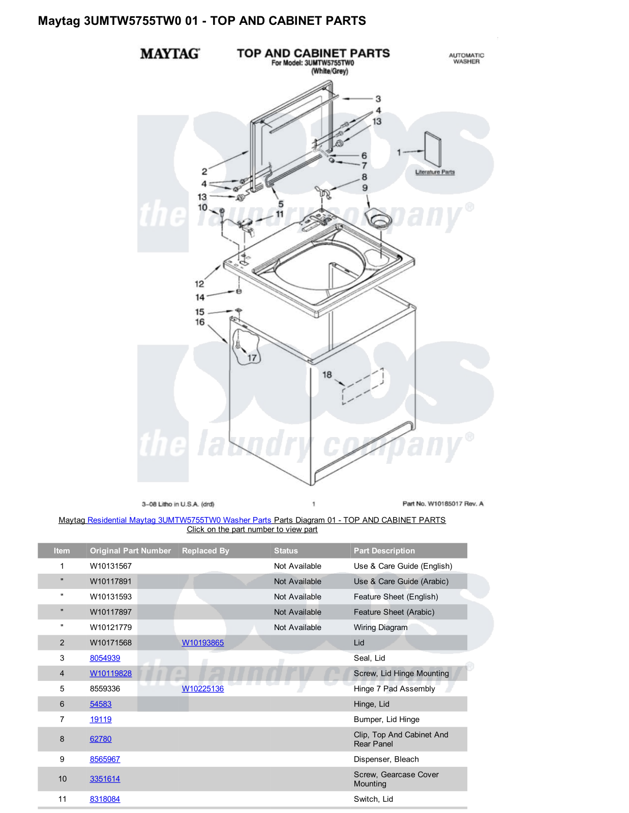 Maytag 3UMTW5755TW0 Parts Diagram