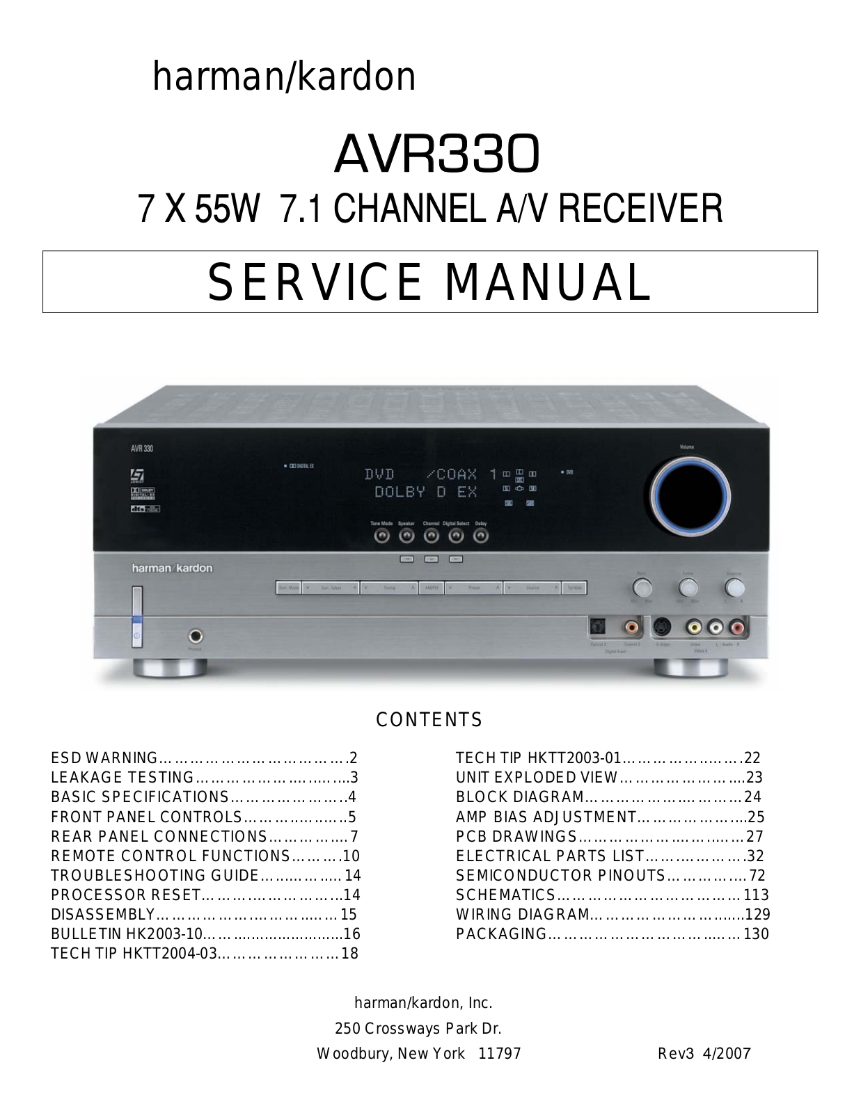 Harman Kardon AVR-330 Mk3 Service manual