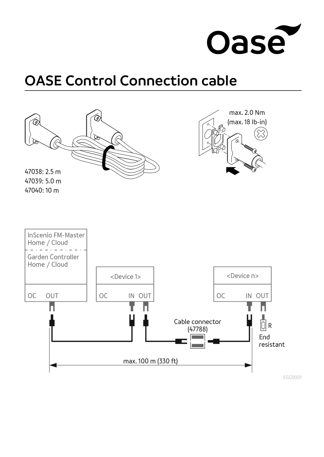 OASE Control Connection cable Instruction manual - ManualMachine.com
