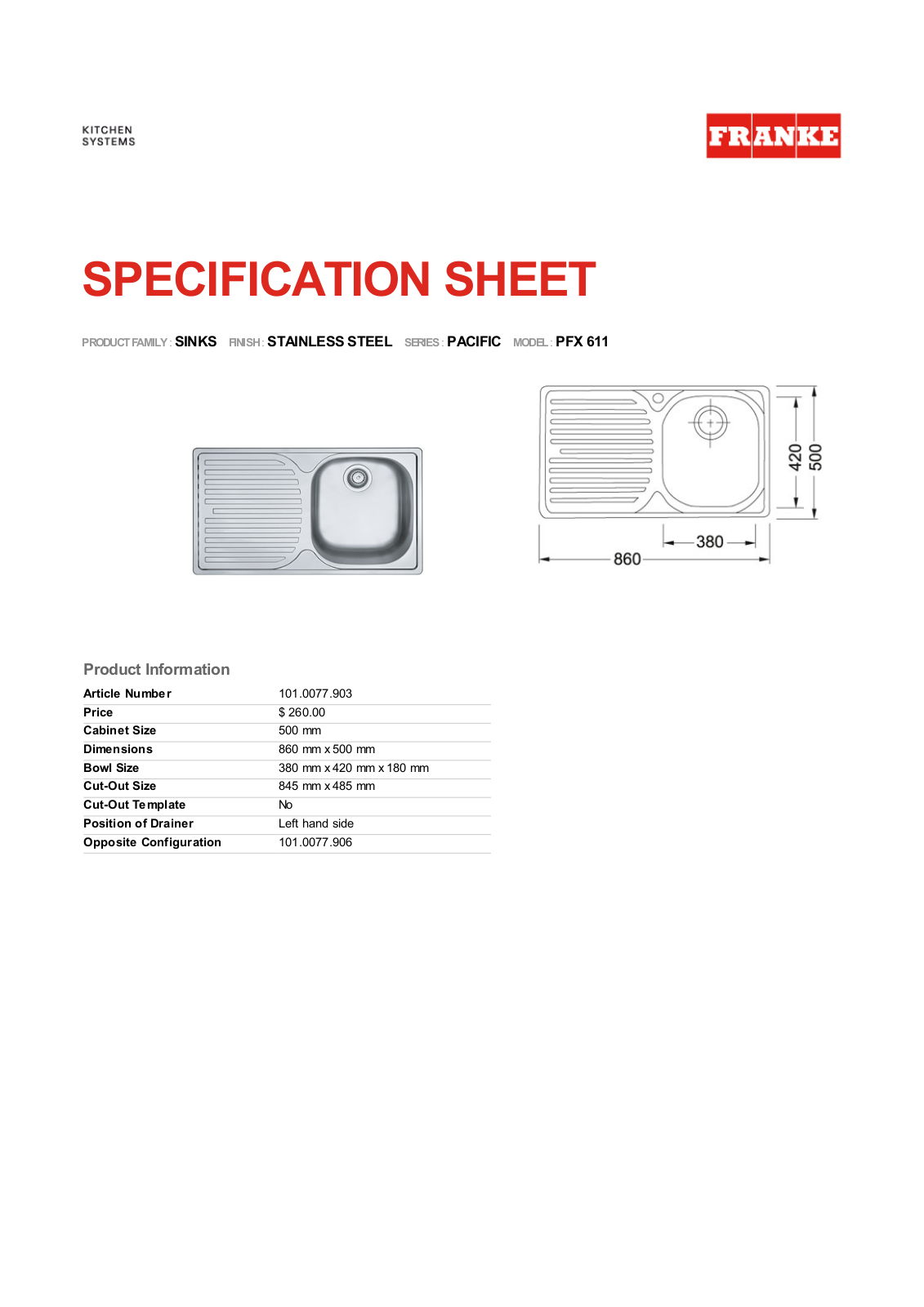 Franke Foodservice PFX 611 User Manual