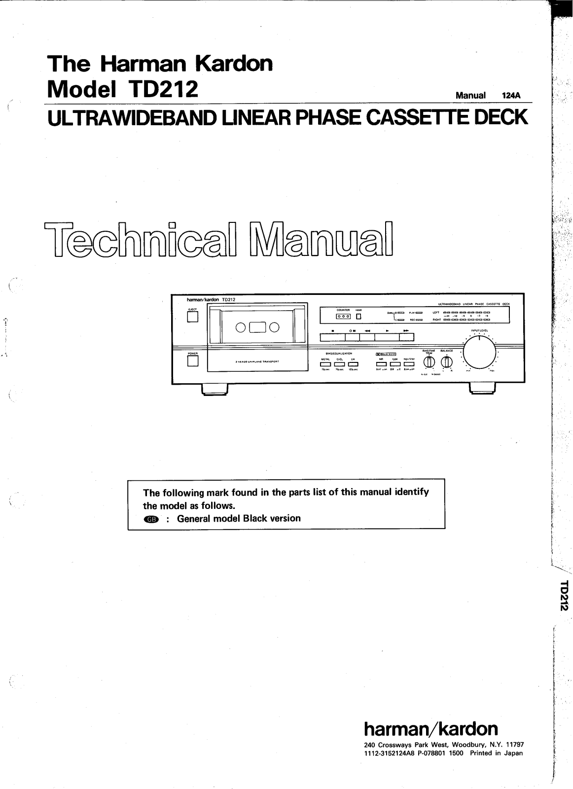 Harman Kardon TD-212 Service manual