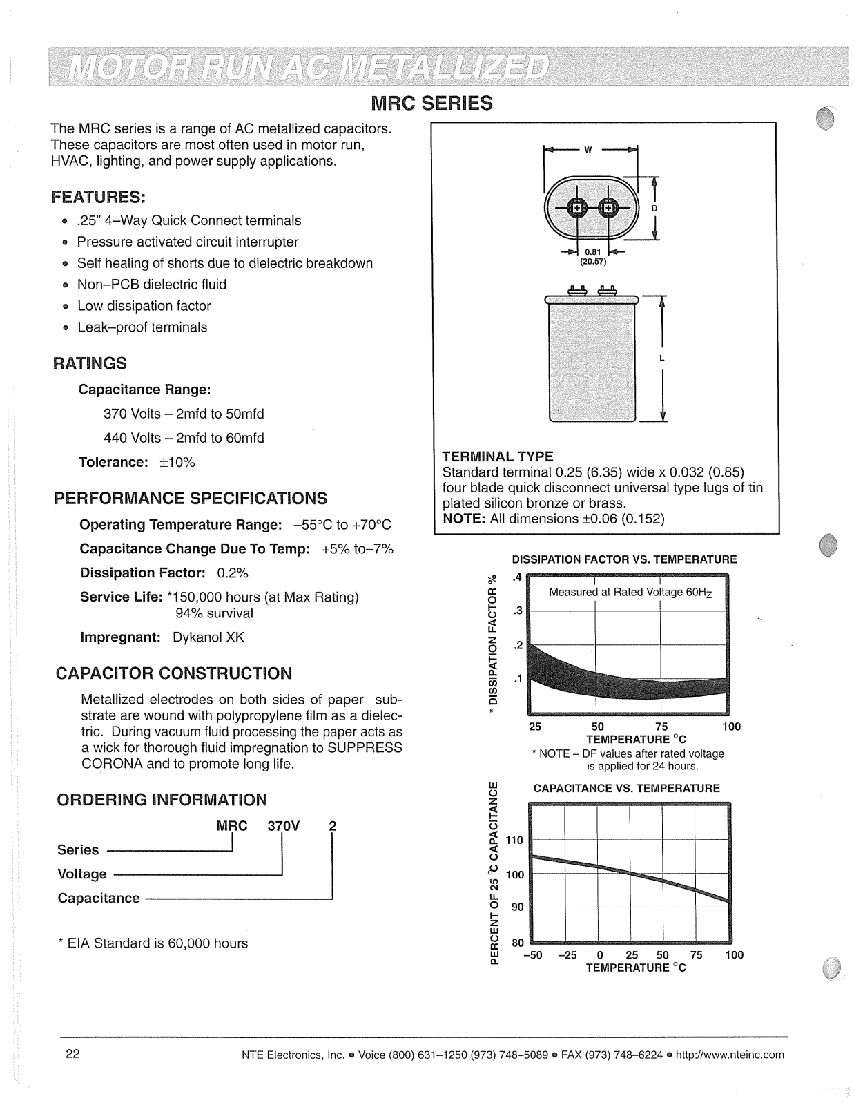 NTE Electronics MRC Series Catalog Page