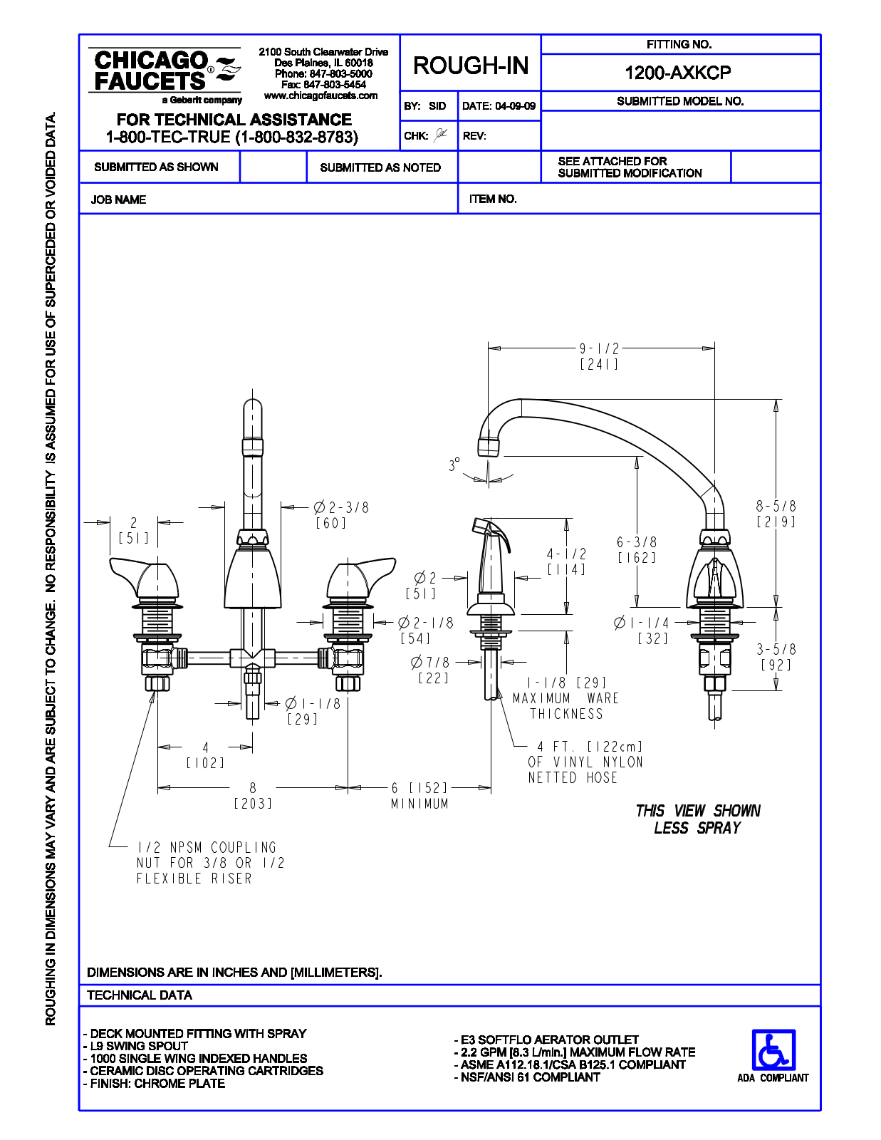 Chicago Faucet 1200-AXKCP User Manual