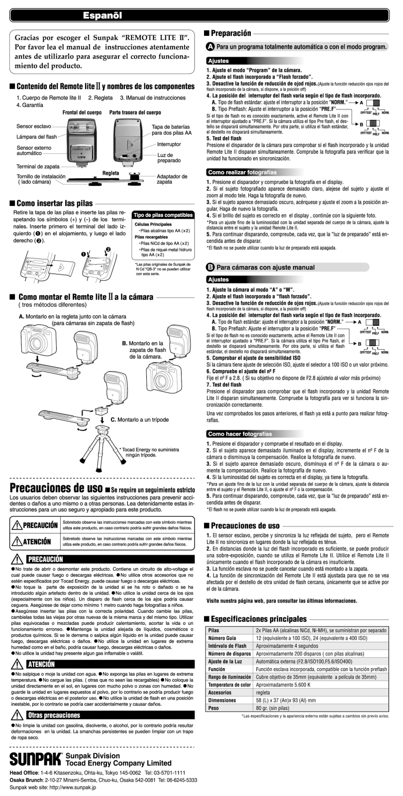 Sunpack REMOTELITE II User Manual