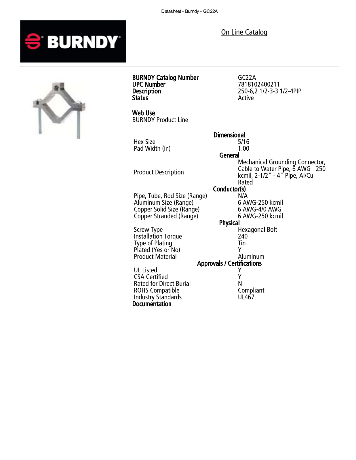 Burndy GC22A Data Sheet