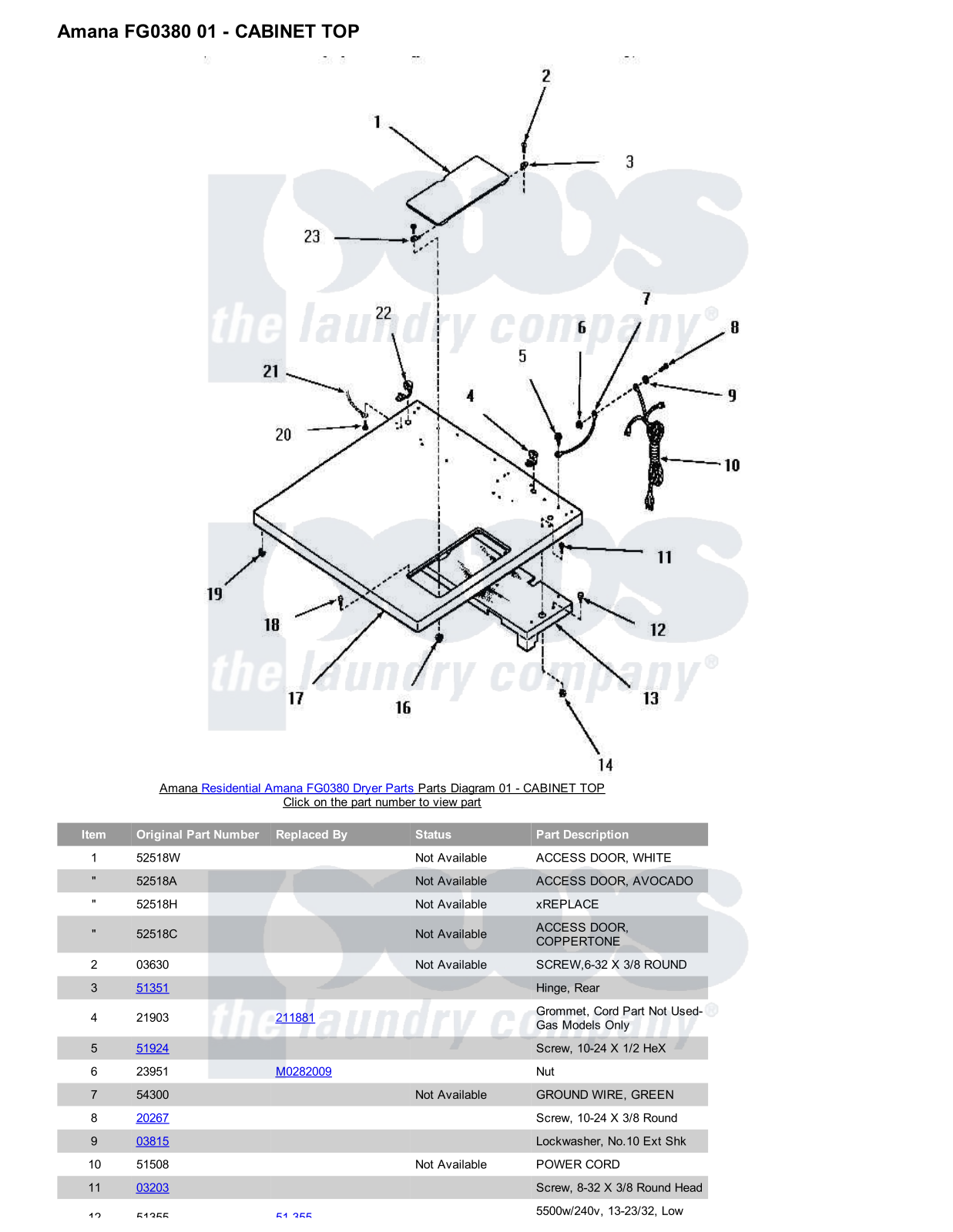 Amana FG0380 Parts Diagram