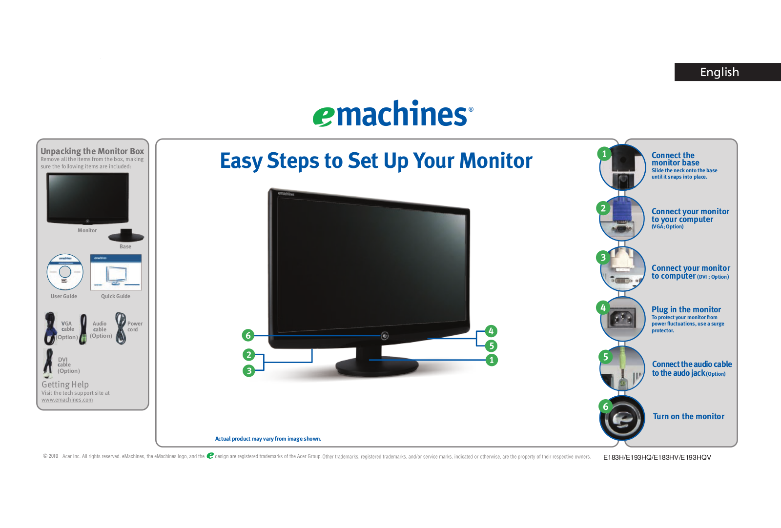 eMachines E193HQV Quick Start Manual