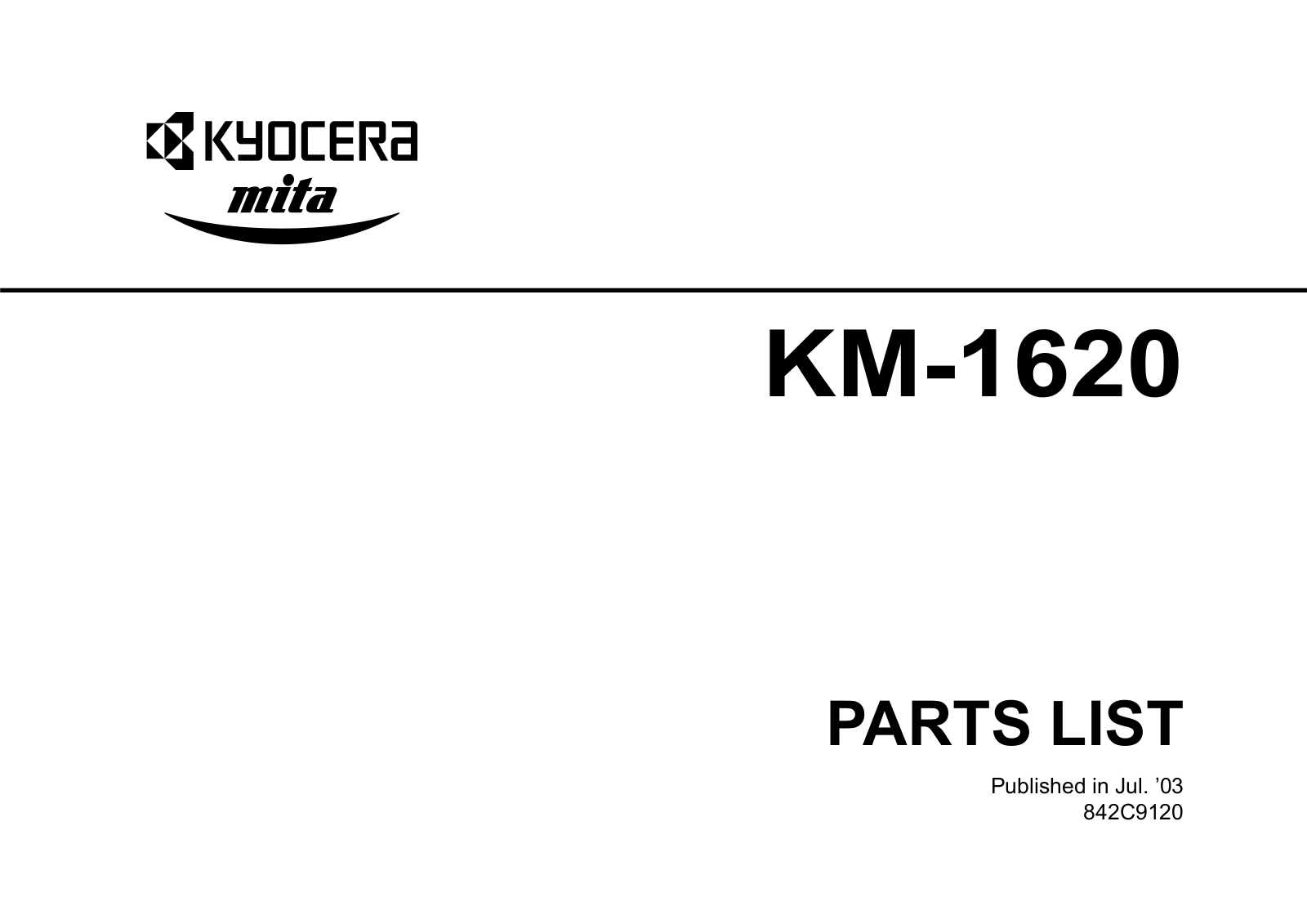 Mita-Kyocera KM-1620 PARTS LIST