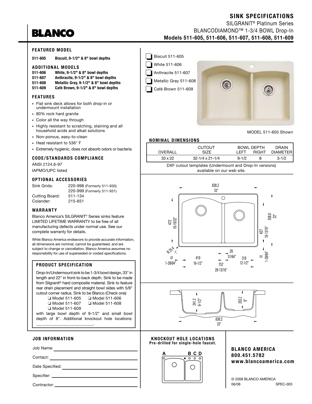 Blanco 511-608, 511-605, 511-609 User Manual