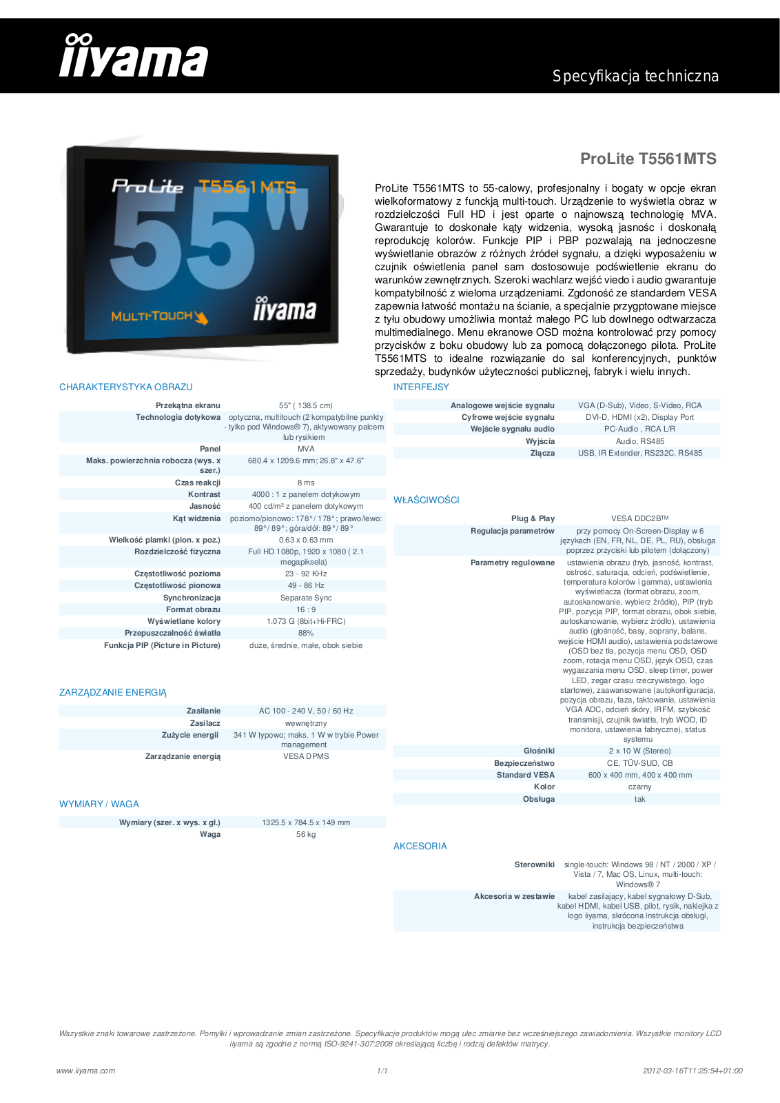 Iiyama PROLITE T5561MTS User Manual