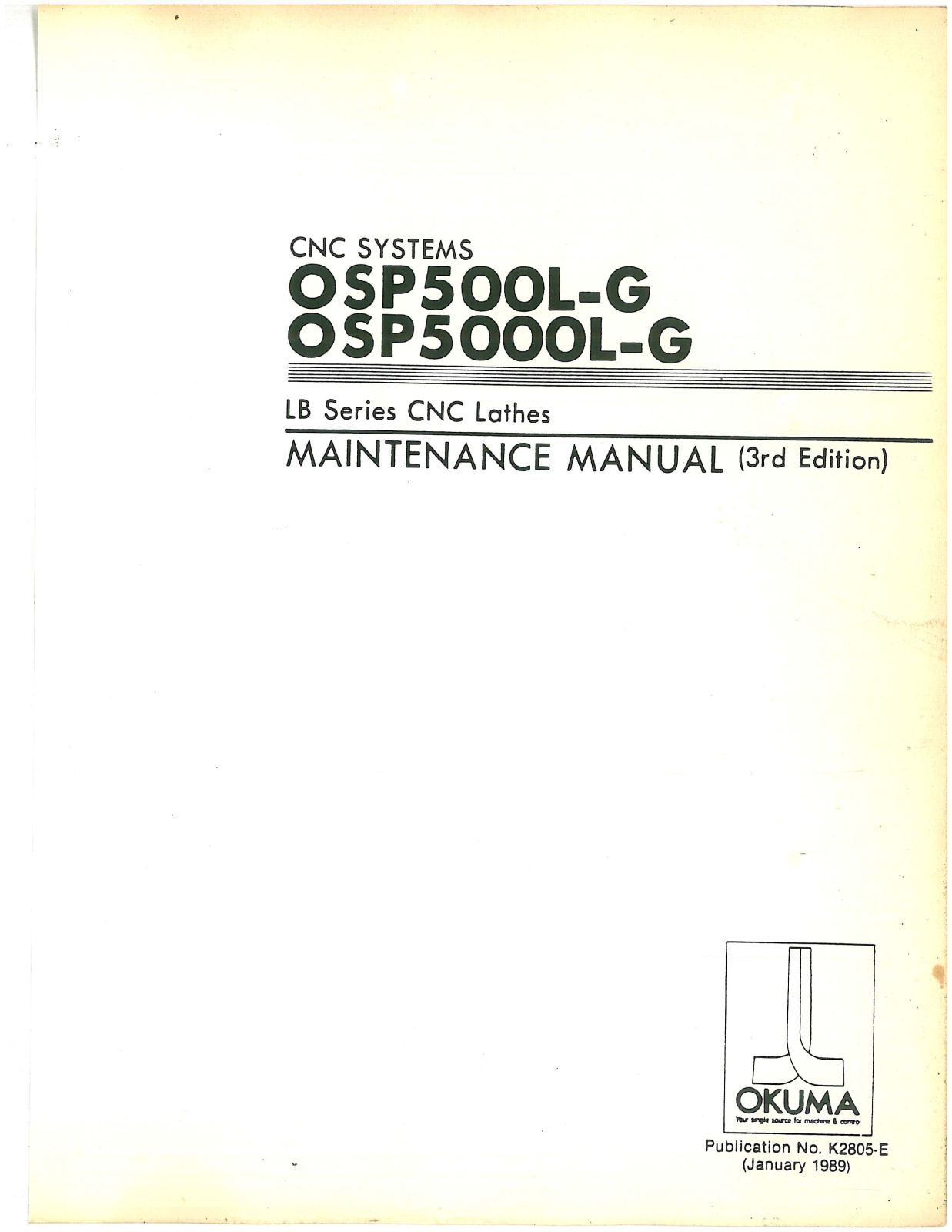 okuma OSP500L-G, OSP5000L-G Maintenance Manual