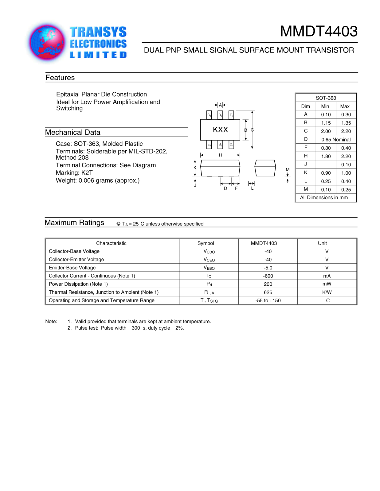 TEL MMDT4403 Datasheet