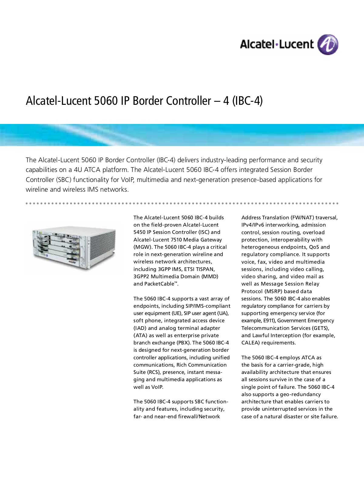 Alcatel-lucent 5060 IP BORDER CONTROLLER-4 BROCHURE