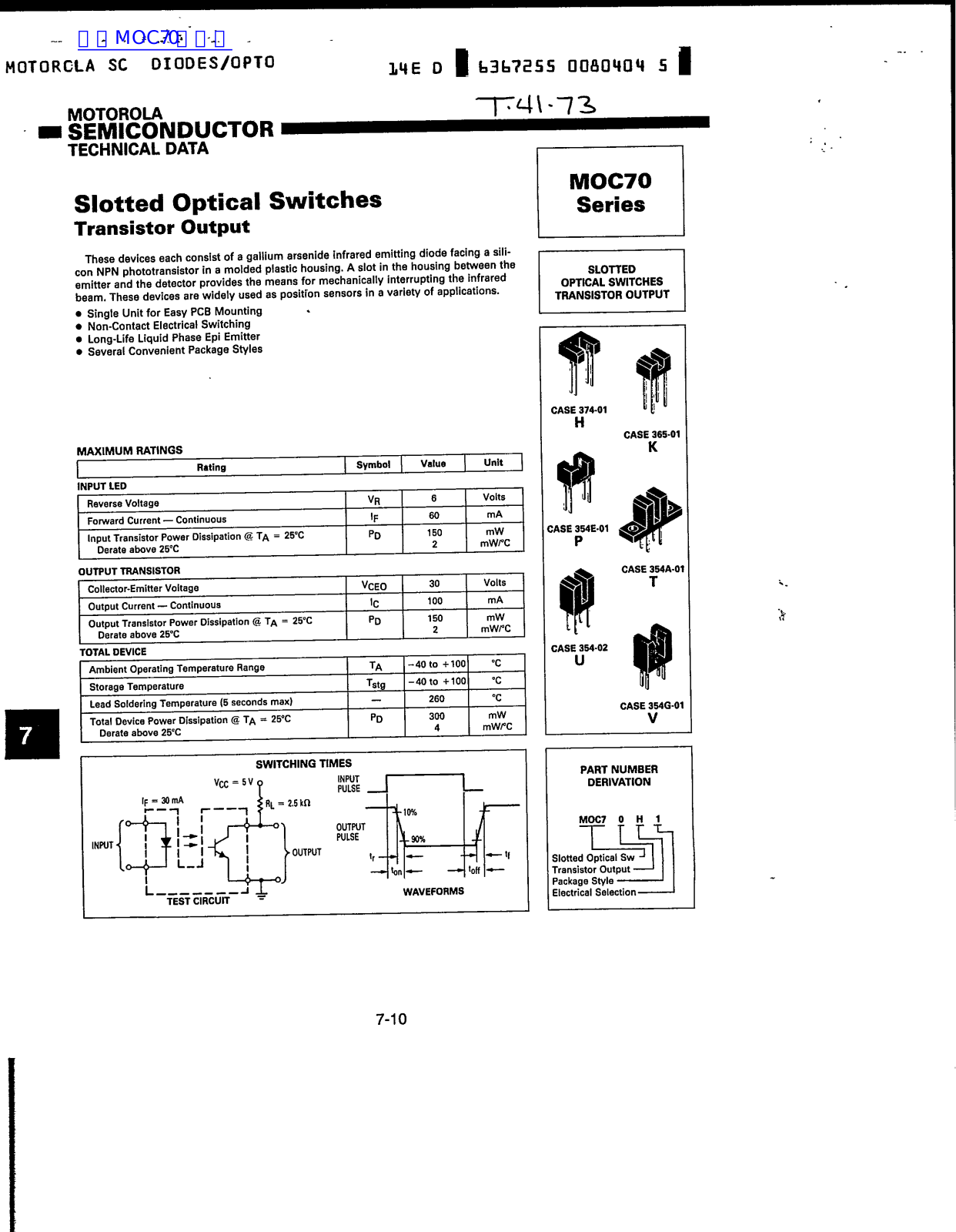 MOTOROLA MOC70 DATA SHEET