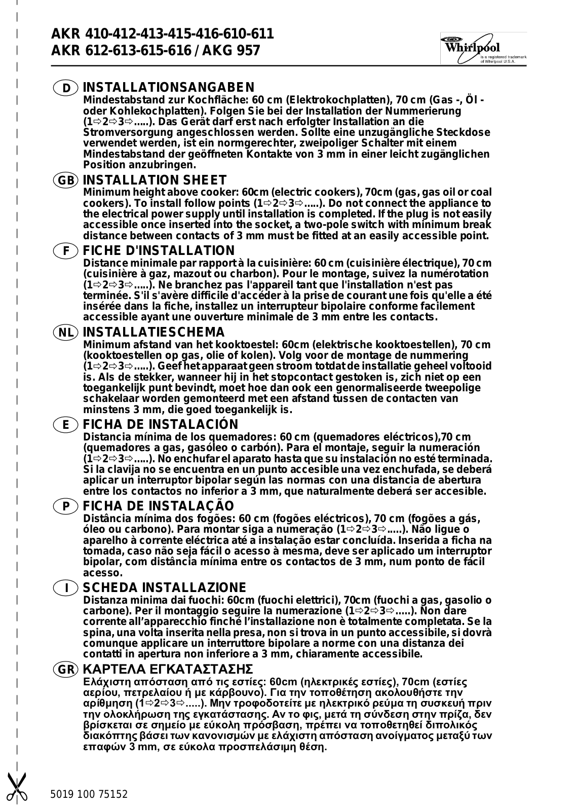 WHIRLPOOL AKR 610 AV, AKR 616 AV User Manual