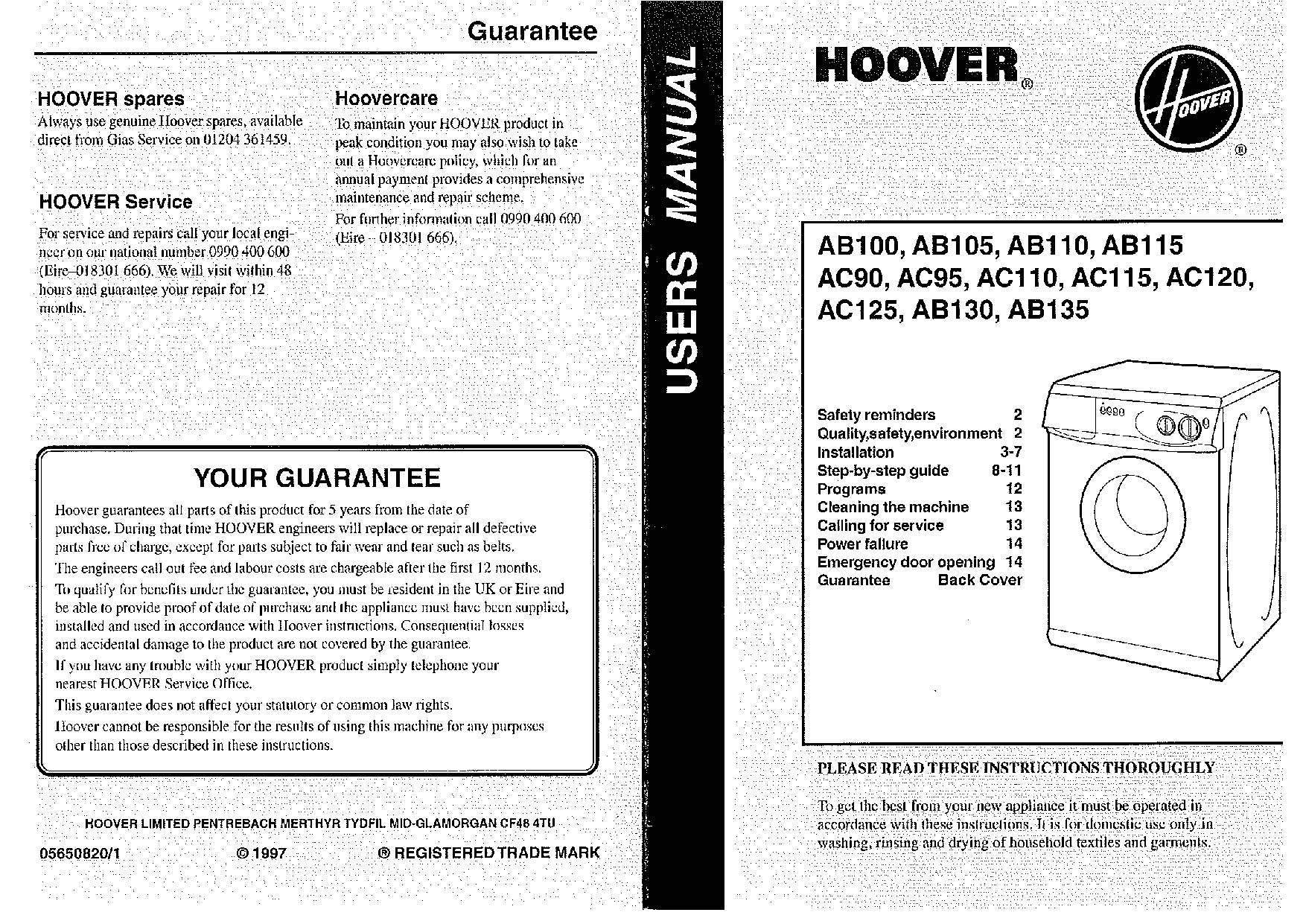Hoover AB105, AC90, AC120, AC115, AC110 User Manual