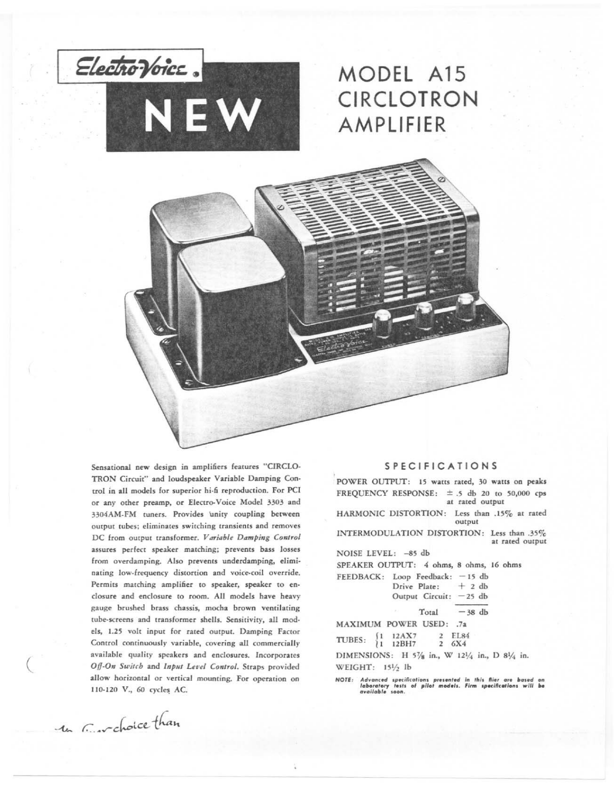 Electro-voice A15, A20 DATASHEET