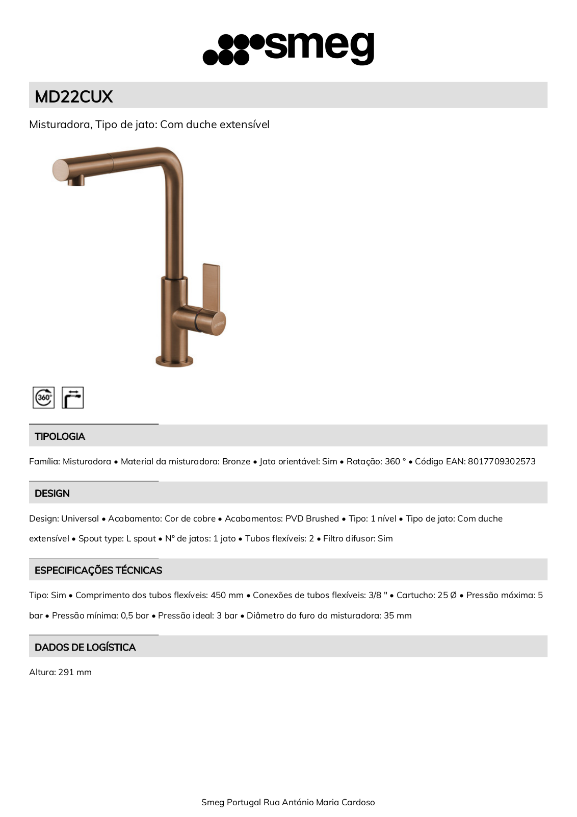 Smeg MD22CUX Product Information Sheet