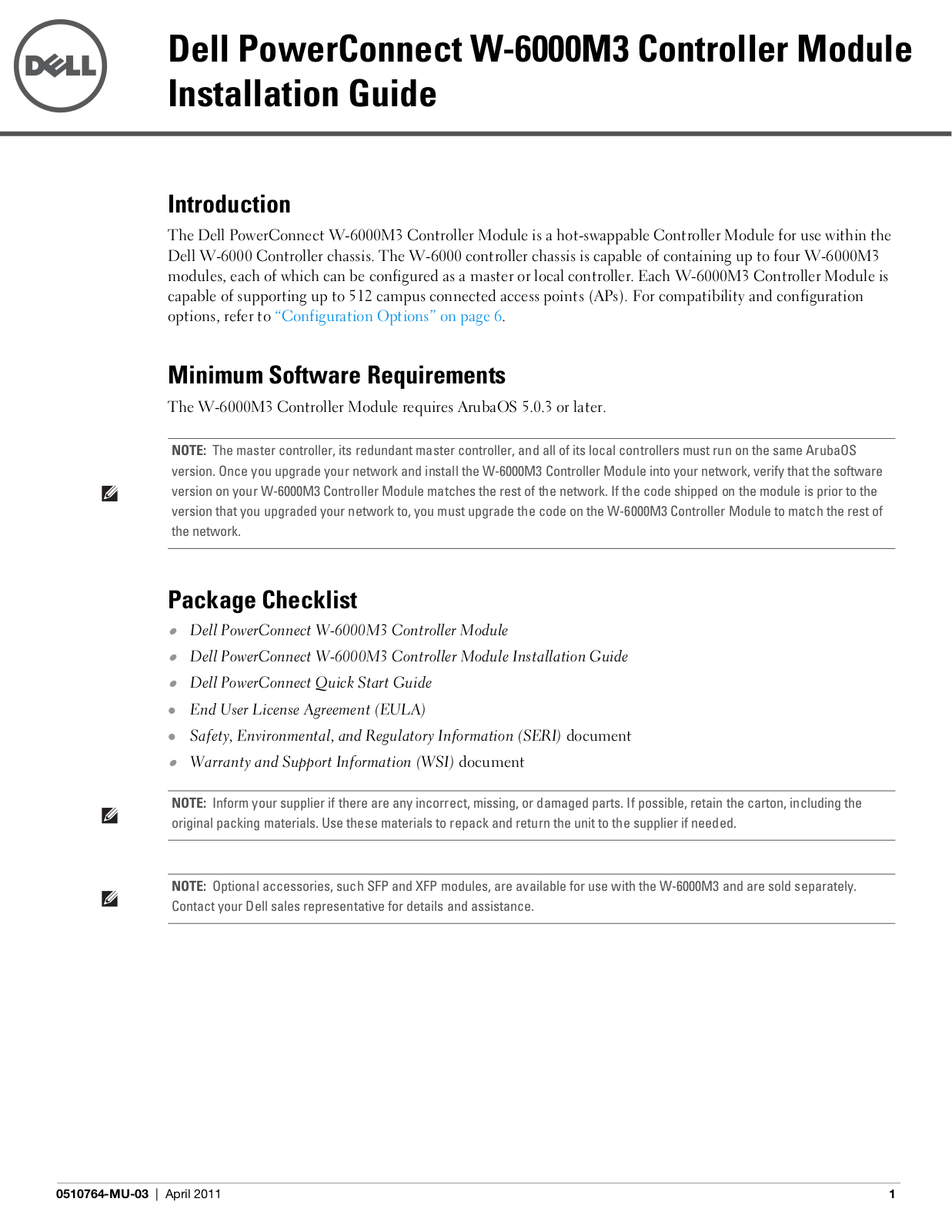 Dell W-6000M3 Installation Manual