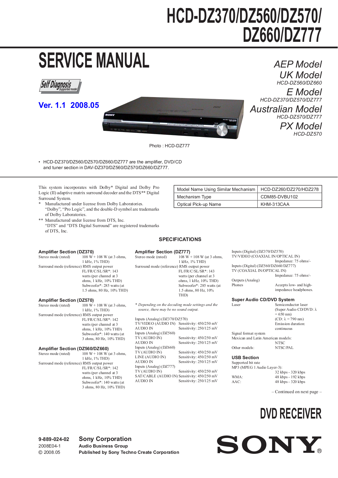 Sony HCDDZ-560, HCDDZ-370, HCDDZ-570, HCDDZ-660, HCDDZ-777 Service manual