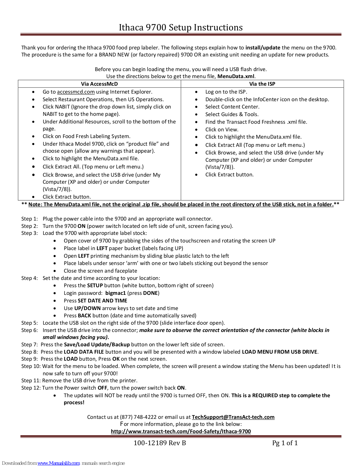 Ithaca 9700 Setup Instructions